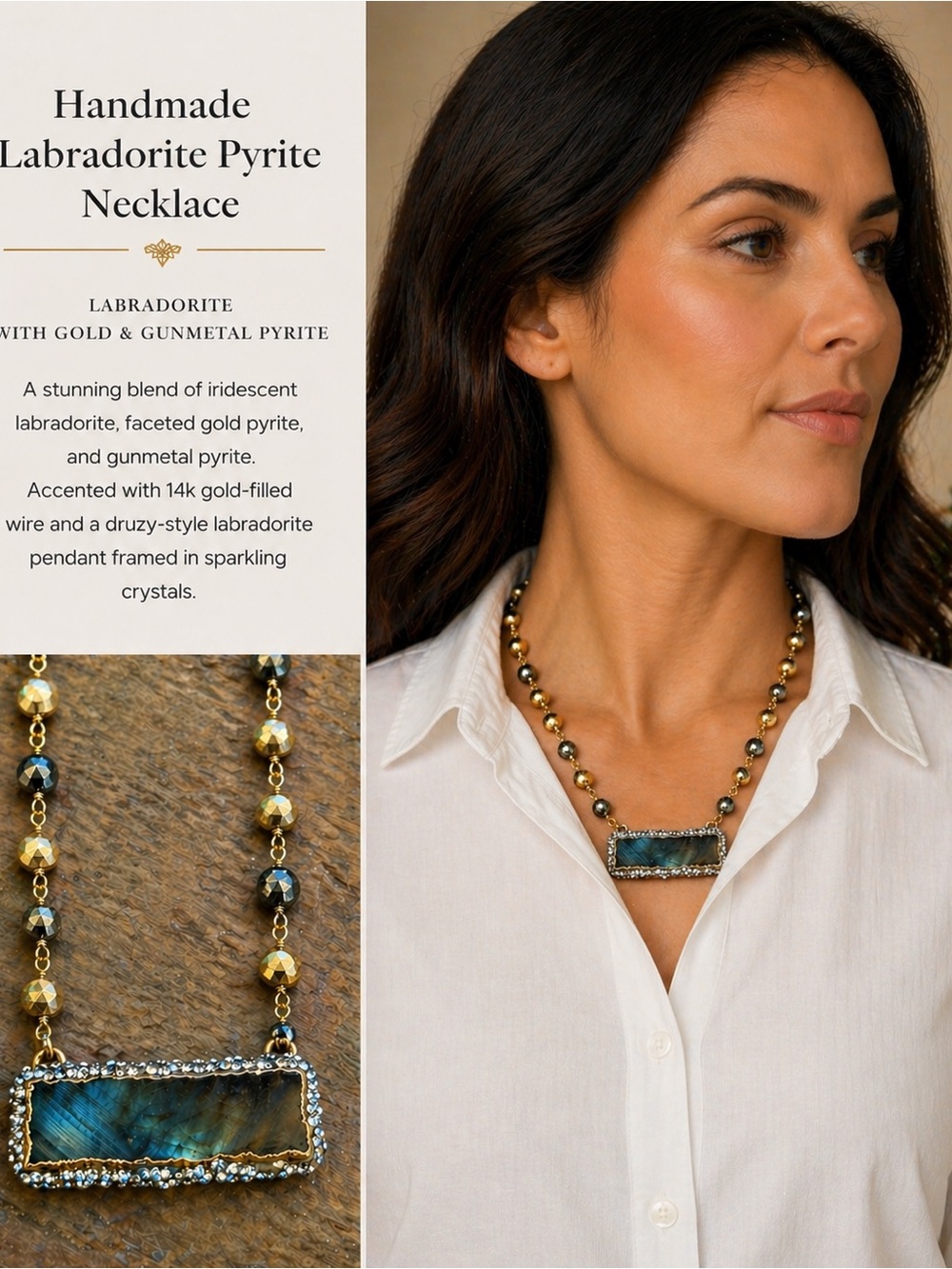Handmade labradorite necklace with crystals & Gems
